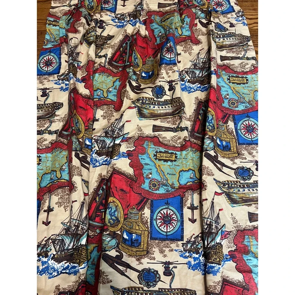 Vintage JC Penny Nautical Map Curtains 2 Panels Folk Art Americana 27x50